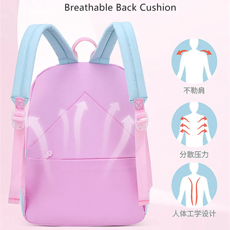 Kawaii สีชมพูสีม่วงโรงเรียนประถมศึกษากระเป๋าเป้สะพายหลังสําหรับสาวน่ารักสายรุ้งนักเรียน Bookbag โรงเรียนประถมสาวโรงเรียนกระเป๋าเด็กของขวัญ