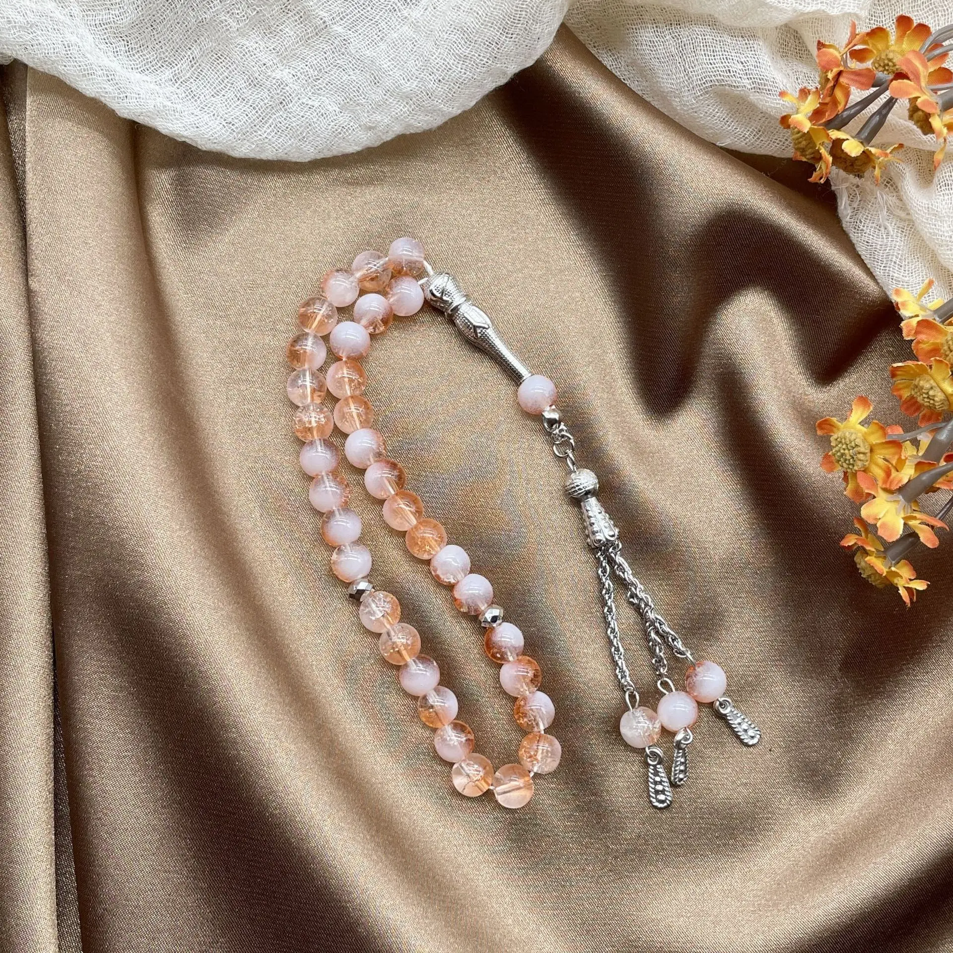 

4 шт./компл., 33 бусины, 8 мм, треснутые стеклянные мусульманские четки Тасбих для повседневного поклонения, Рамадан, праздничный подарок, женский браслет с кисточками, подарок