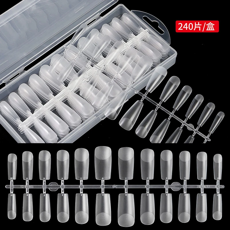 240pcs/Boxed Ultra Thin Traceless False Nails Transparent Matte Full Cover Half Press On Nails Extension DIY Nail Art Decoration