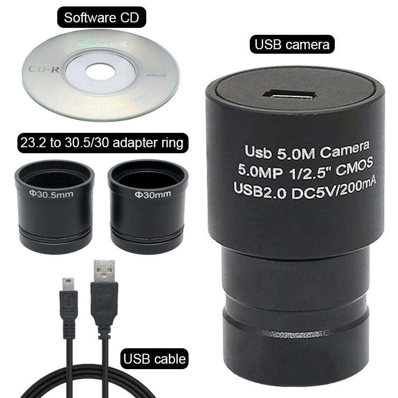 2MP/5MP CMOS USB Camera Microscoop HD Elektronische Oculair 23.2/30/30.5mm Montage voor Microscoop Foto opname Meten