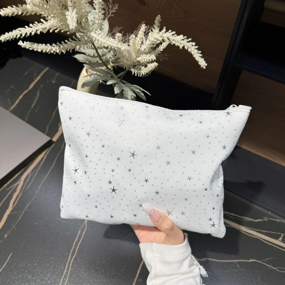 Multi-purpose Silver Star Print Makeup Bag Large Capacity Portable Cosmetic Pouch Toiletry Bag Women Girls