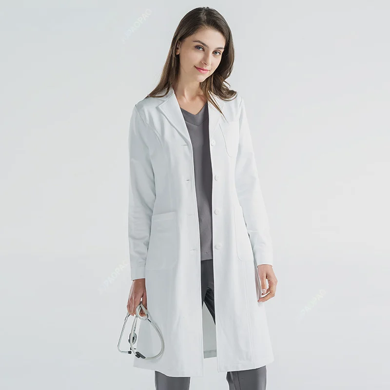 Bata blanca de alta calidad para mujer, uniforme de médico, enfermera, Spa, enfermería