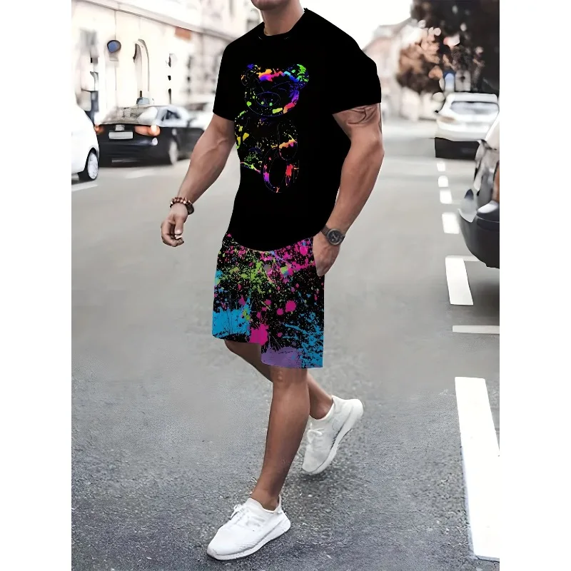 

New 3D Printed Men's Casual Short Sleeved Shorts Set for Summer 2025 Street Daily Fashion Clothing Hip-hop