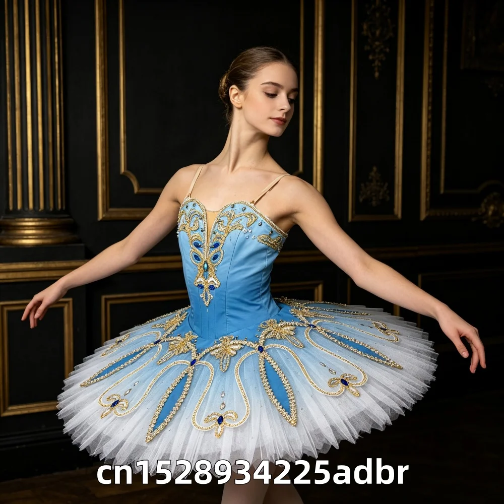 Professional customized ballet tutu skirt for children's gradient Bluebird variation competition performance costume