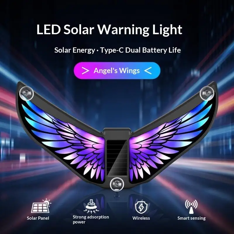 Solar Car LED Colorful Ambient Strobe Warning Light Type-C Dual Charge Dual Sensor Multi Modes Universal Interior Car Decor Lam