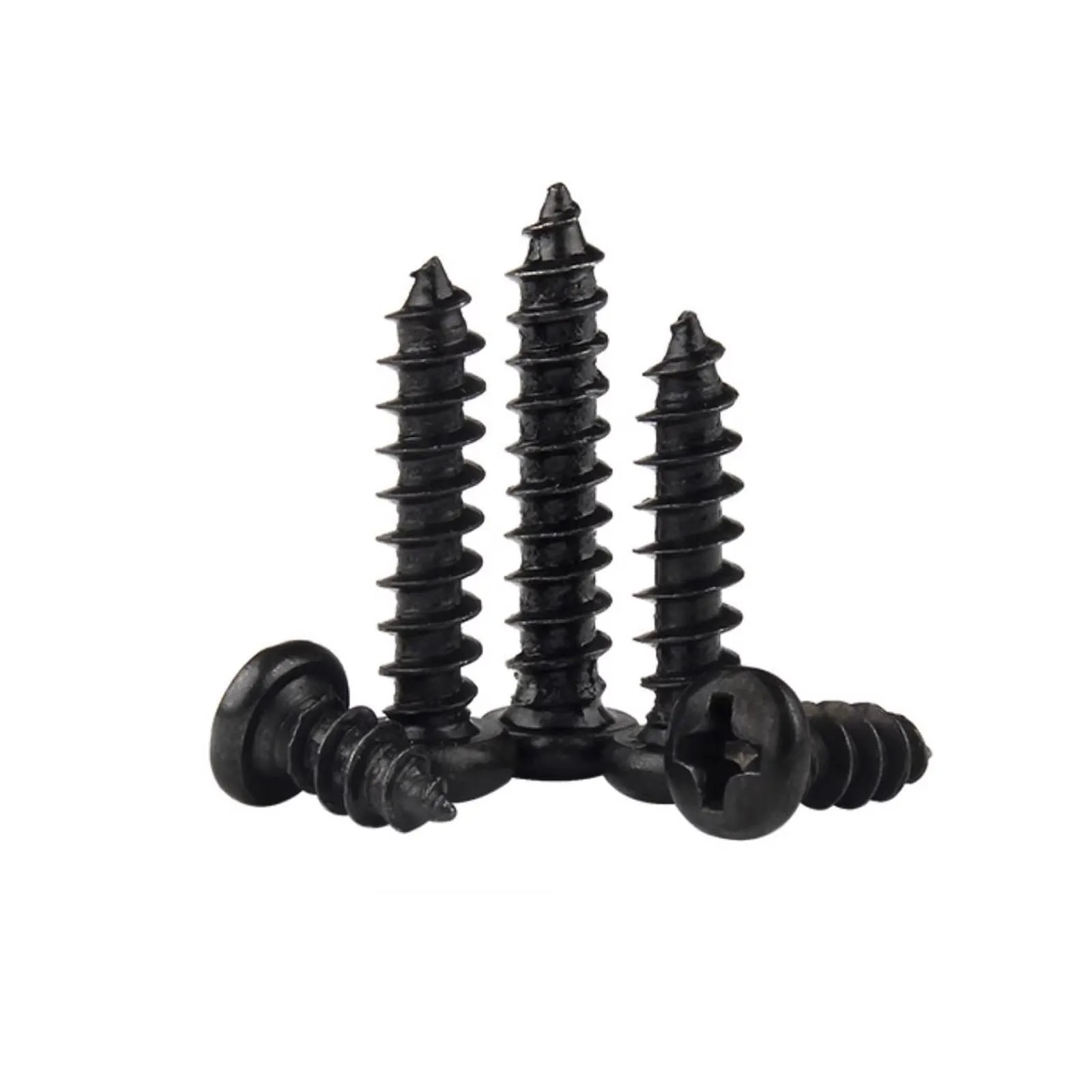 50/200pcs M1 M1.2 M1.4 M1.7 M2 M2.3 M2.6M3 M3.5 M4 GB845 Black Steel Small Phillips Cross Round Pan Head Self-tapping Wood Screw