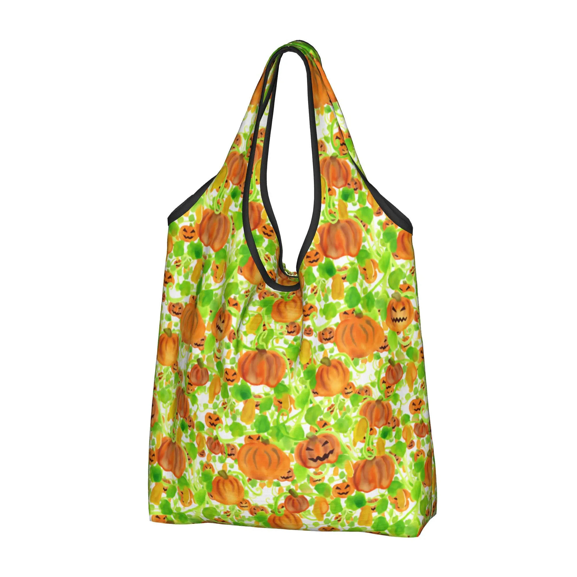 Reusable Jack-o-lantern pumpkin patch Shopping Bag Women Tote Bag Portable  Grocery Shopper Bags