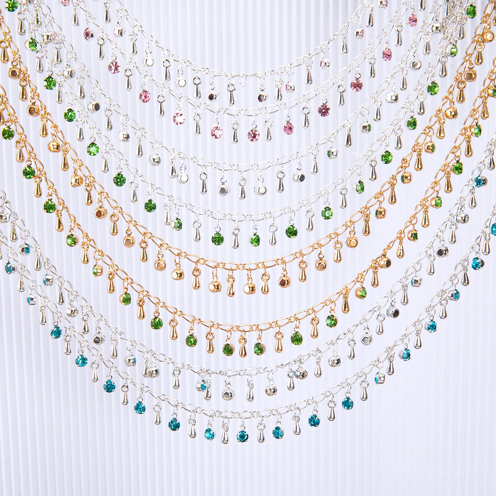 50CM 1M Shiny Crystal Beads Charms Bracelets Chains Butterfly Pendants Copper Chains Women Clothing Jewelry Making DIY Necklaces