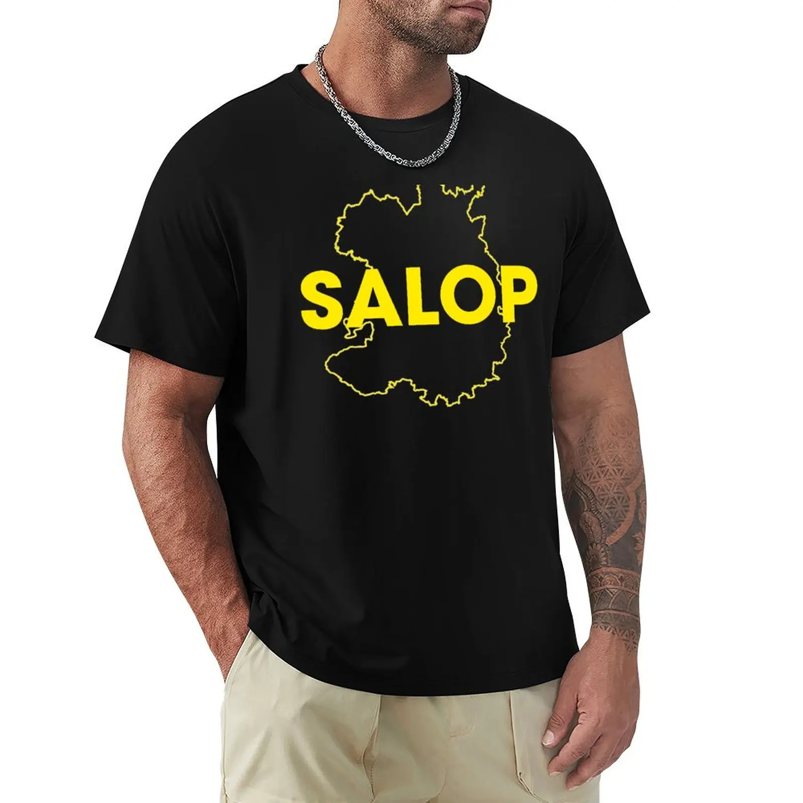 Salop Map Logo - Yellow T-Shirt Tough Fabric Work Tee