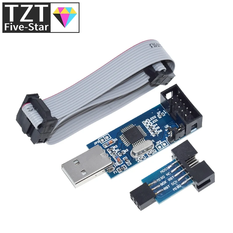 USB-программатор USBASP USBISP AVR, USB-программатор ATMEGA8 ATMEGA128 ATtiny/CAN/PWM 10-контактный проводной модуль «сделай сам» + 10-контактная 6-контактная плата адаптера, 1 компл.
