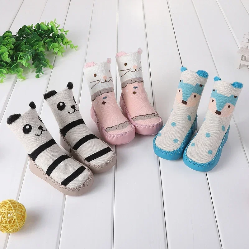 Cotton Warm Shoes with Rubber Anti Slip Sole Winter Baby Cute Cartoon Animal Floor Socks for Infant Girls Boys Slipper Stuff