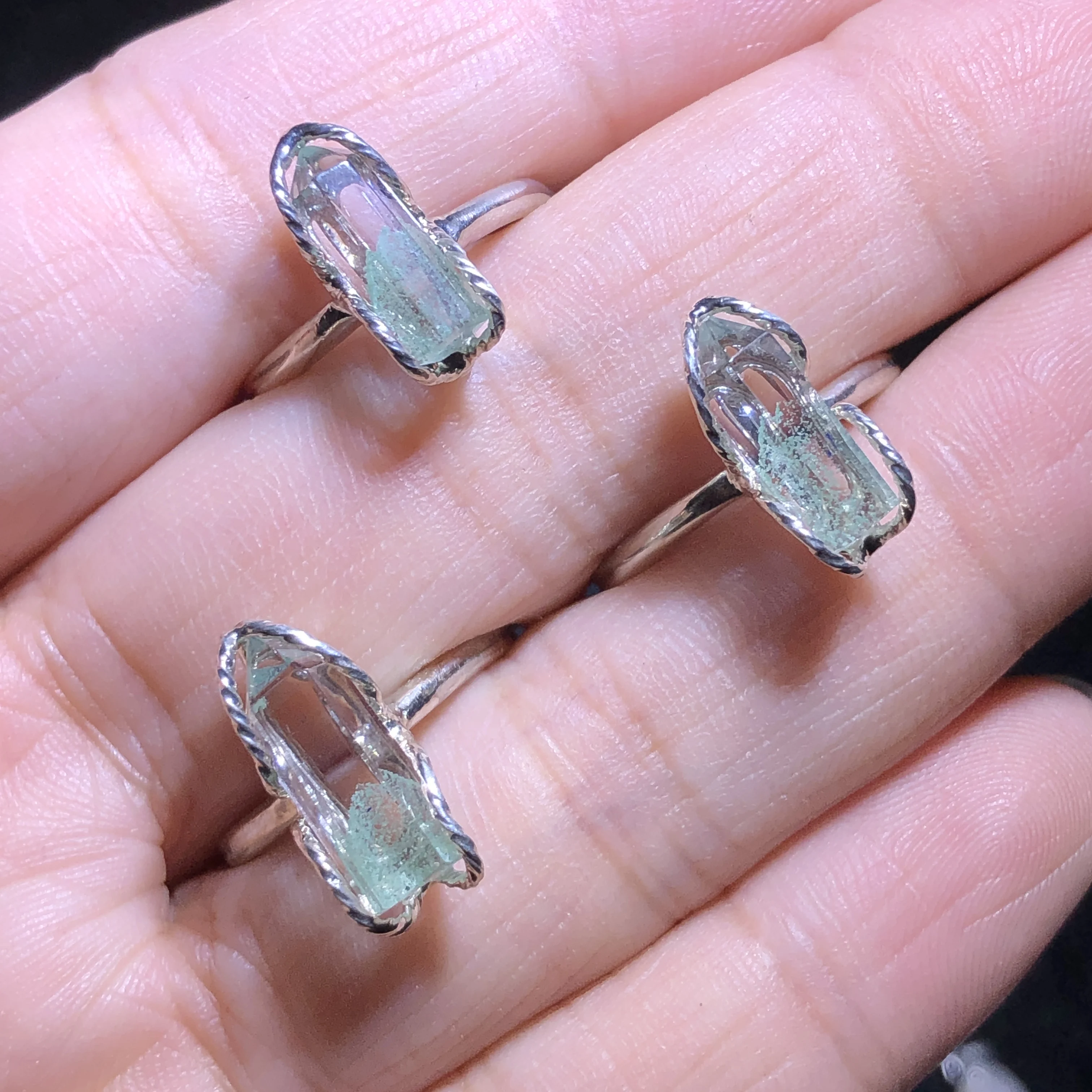 1 Pc Fengbaowu Natural Stone Green Phantom Crystal Lodolite Hexagram Ring 925 Sterling Silver Jewelry Gift For Women Men