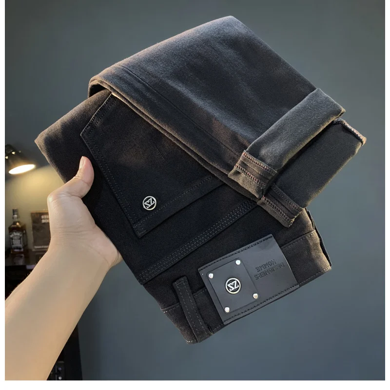 

High end black jeans men's trendy casual micro mid waist trend 2025 autumn light luxury pants