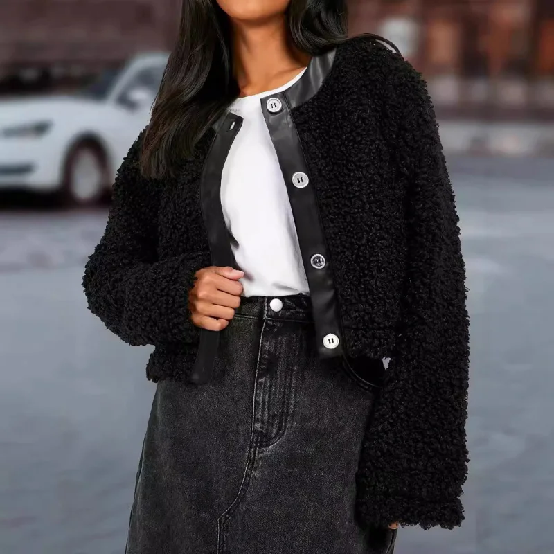 

Повседневная универсальная лоскутная кожаная женская осенне-зимняя кожаная обувь из искусственного меха в европейском и американском стиле с круглым вырезом