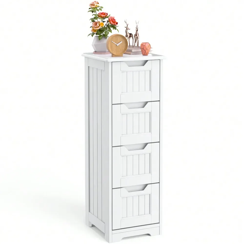 Freestanding Bathroom Floor Standing Cabinet With 4 Drawers For Bathroom, Christmas Decorations White