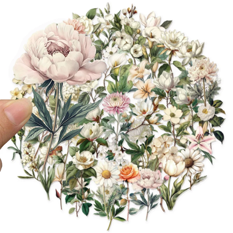 

50PCS Long Branch Flowers Floral Sticker Natural Plant Illustration Transparent Waterproof Laptop Notebook Journals Guitar Decal