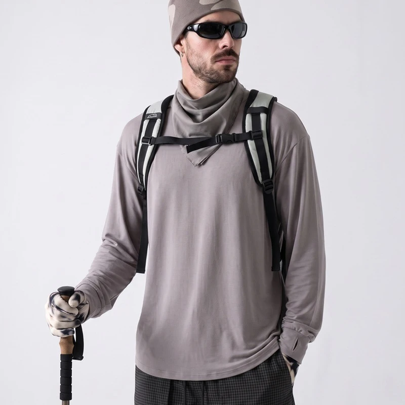 Men's Crew Neck Long Sleeve Outdoor Hiking T-Shirt – Moisture-Wicking Breathable Base Layer for Autumn 2026 Unisex