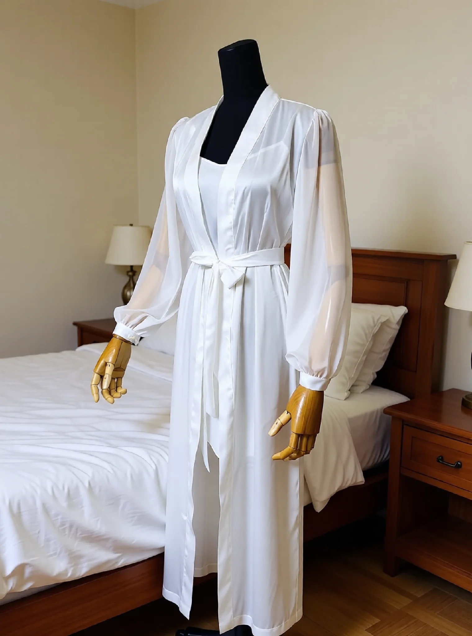 

Роскошный свадебный халат из белого шелкового атласа, длинное шифоновое платье с широкими рукавами, халат для подготовки к свадьбе с сексуальными разрезами с одной стороны, кимоно