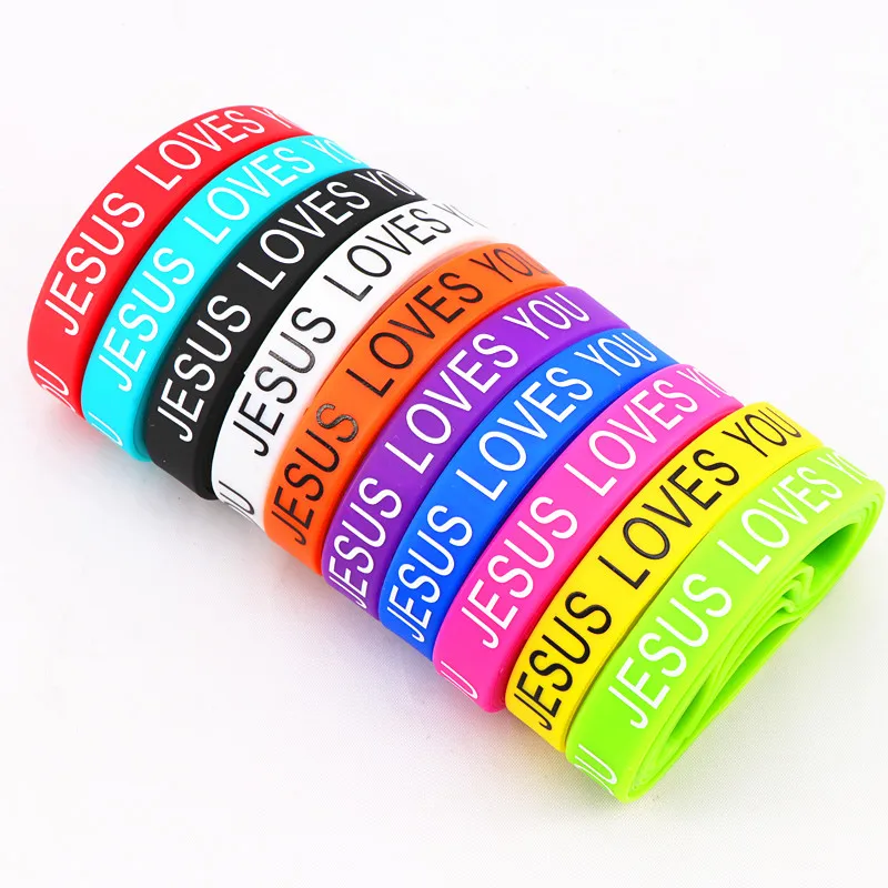 20pcs Natural Silicone Bangle Bracelets Jesus Loves You Religious Fashion Jewelry Wristbands