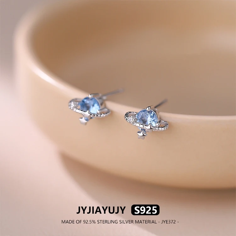 

JYJIAYUJY 100% цельно оригинальные серьги-гвоздики из стерлингового серебра S925, светло-голубые заостренные кристаллы, планета, ювелирные изделия, подарок на каждый день JYE372