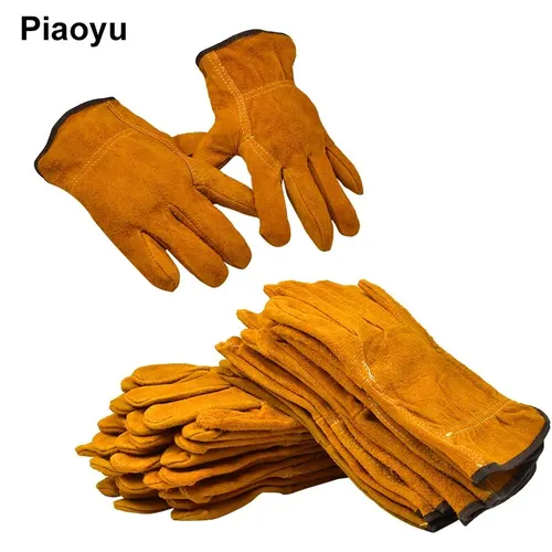 3/5/10 pares de guantes de trabajo de protección laboral de cuero vacuno suave protección de seguridad de soldadura guantes de soldadura aislados resistentes al desgaste