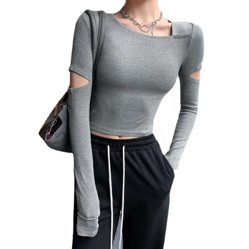 Autumn Thin Solid Color Long Sleeved T-shirt for Women in Spring and Autumn, New Base Shirt for Women, Slim Fit Top for Women