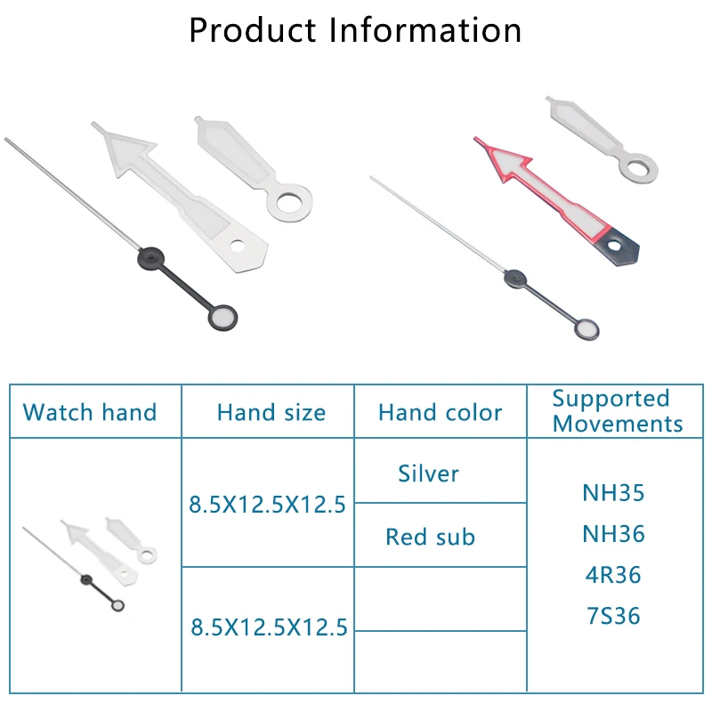 

8.5*12.5*12.5mm Watch Hands SKX007 SKX009 Green Luminous Watch Pointer For NH36 NH35 4R35 4R36 Movement Silver Hands Watch Parts