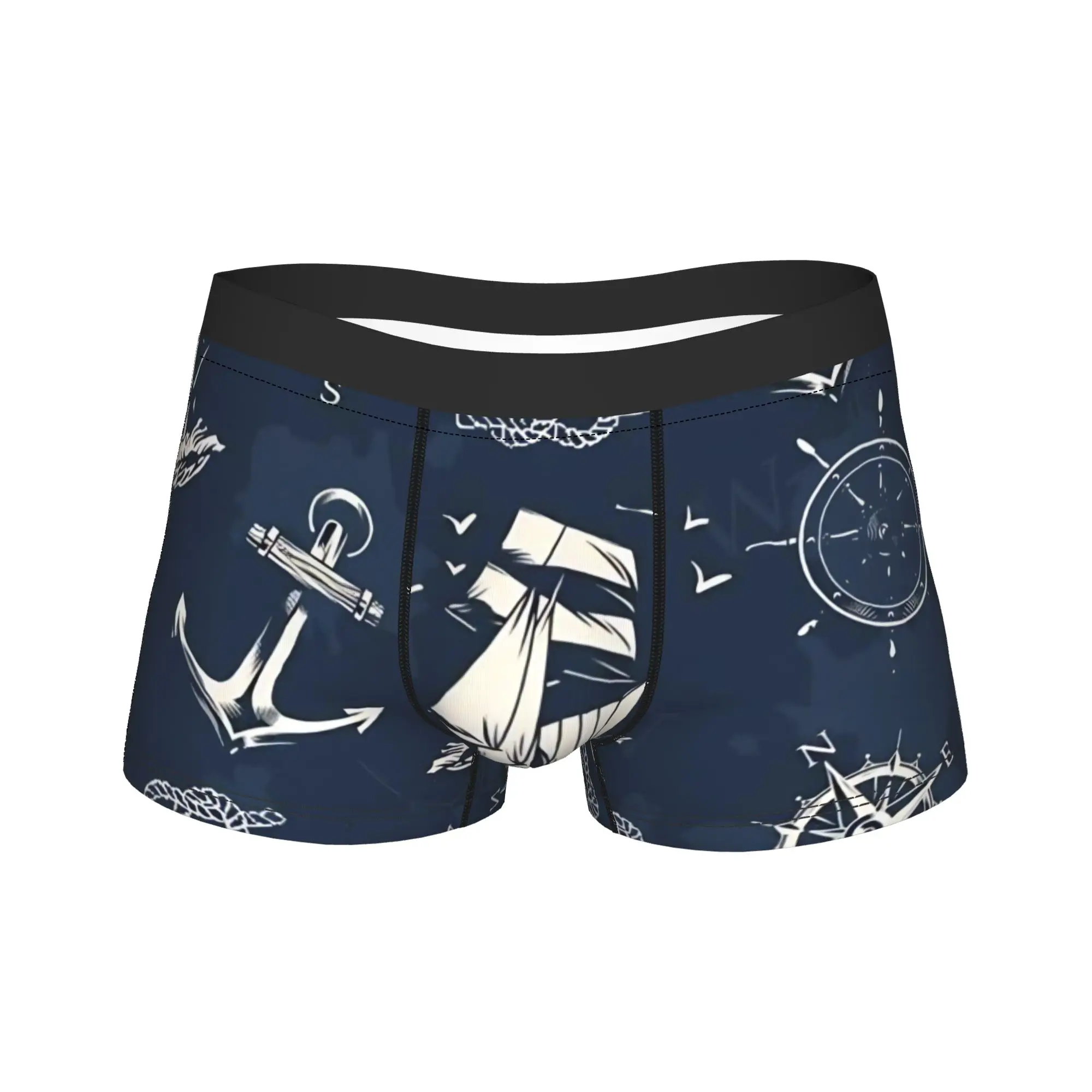 Nautical Anchor Boat Underwear  Man Panties Printed Funny Boxer Shorts Quality Shorts Briefs Big Size 2XL