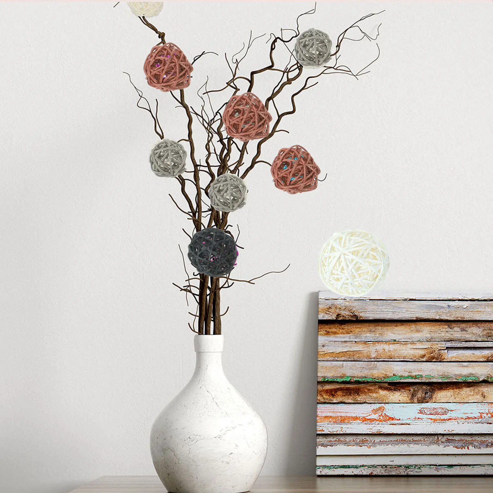 

36Pcs Wicker Rattan Balls Decorative Vase Fillers Hanging Balls Xmas Party DIY Craft Supplies Rattan Ball Pendant