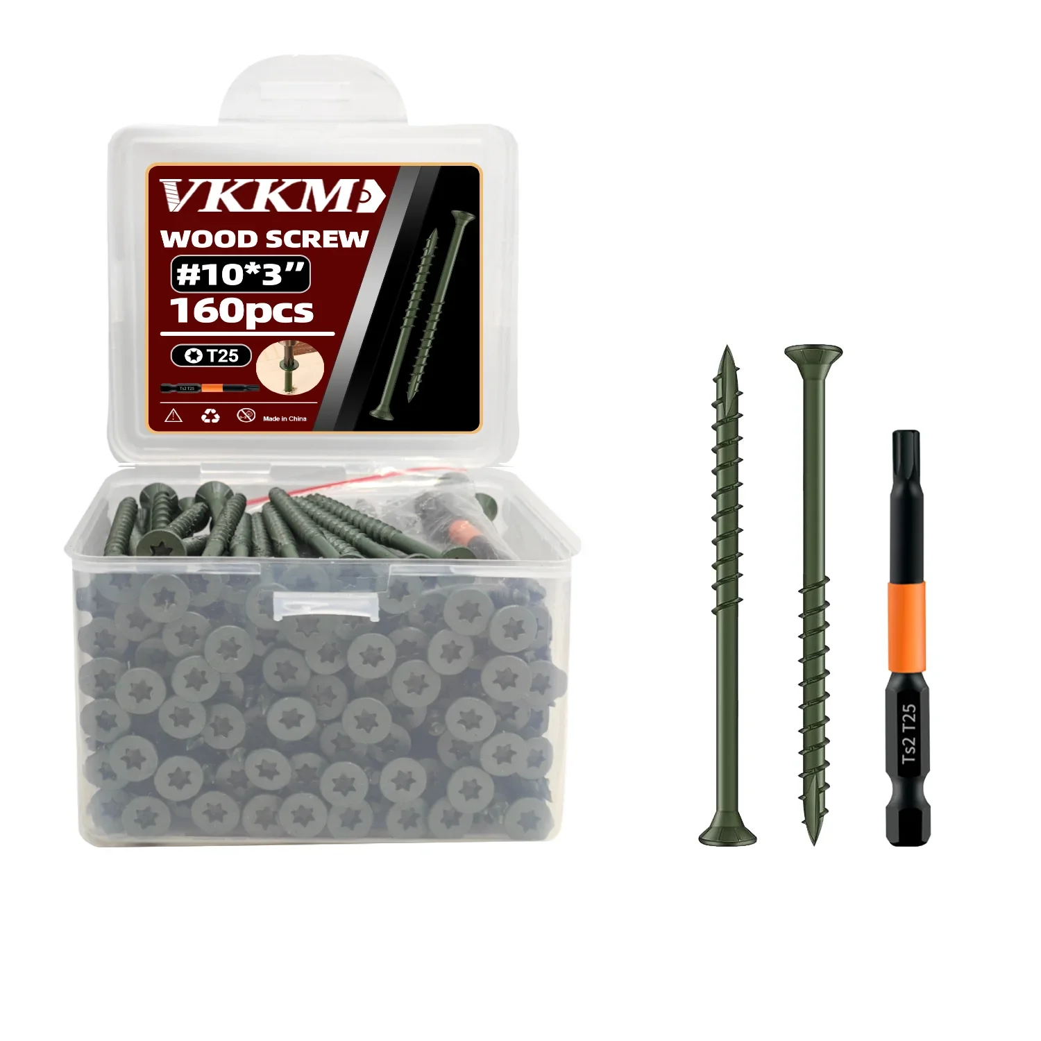 

ВККМ 160шт # Зеленые шурупы по дереву 10 × 3 дюйма — привод Torx T25, устойчивый к ржавчине, идеально подходит для американской настила, ограждения и уличных деревянных проектов