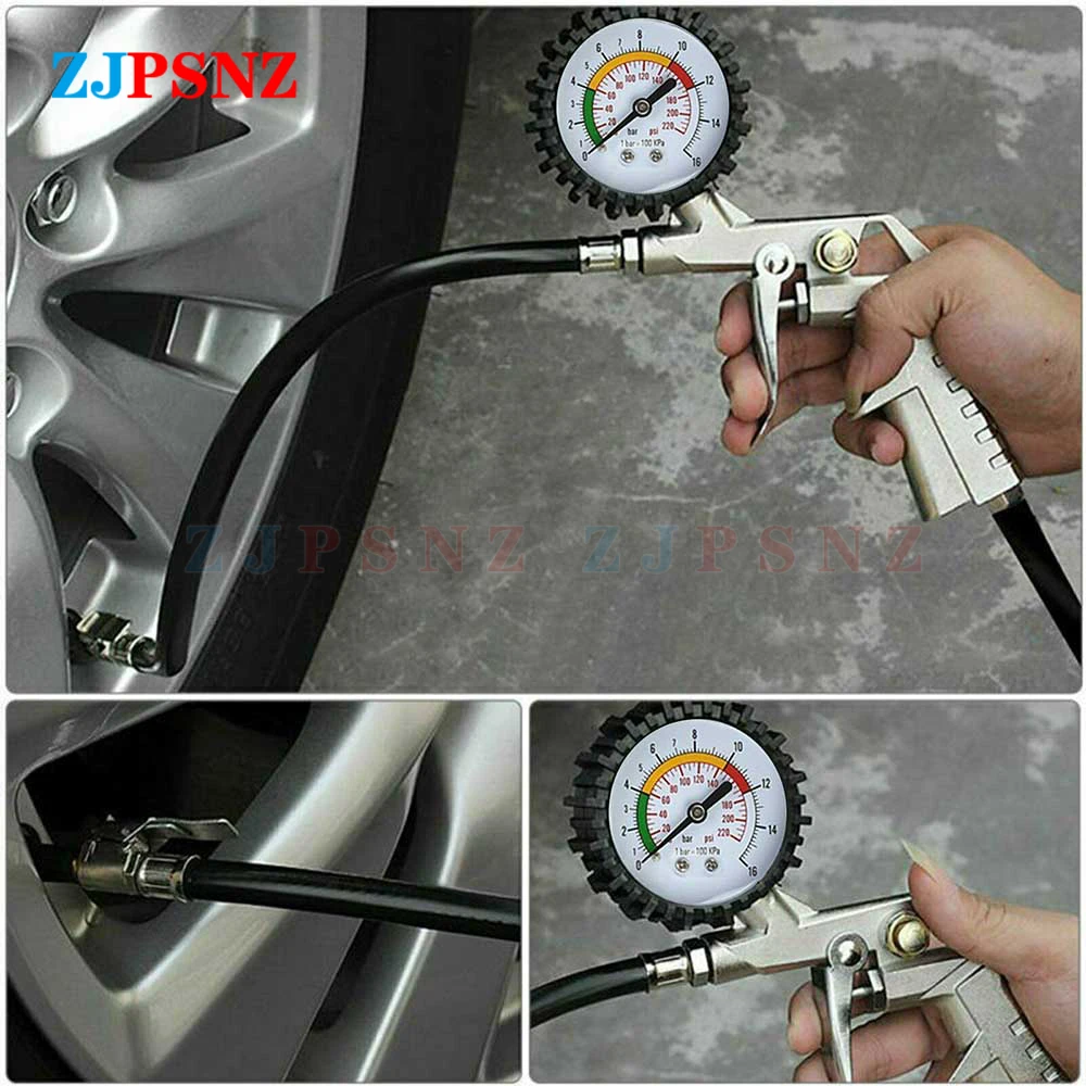 0-220/0-16BarPsi Car Tire Pressure Gauge Pressure Gun Type For Air Compressor Auto Motorcycle SUV Inflator Pump Tire Repair Tool