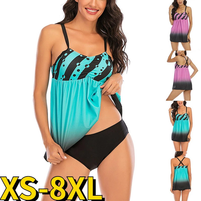 Women New Design Printing Tankini Swimsuit Female Sexy Bikini Swimwear Set Lady Oversize Tankini Monokini Two-piece Set Bathsuit