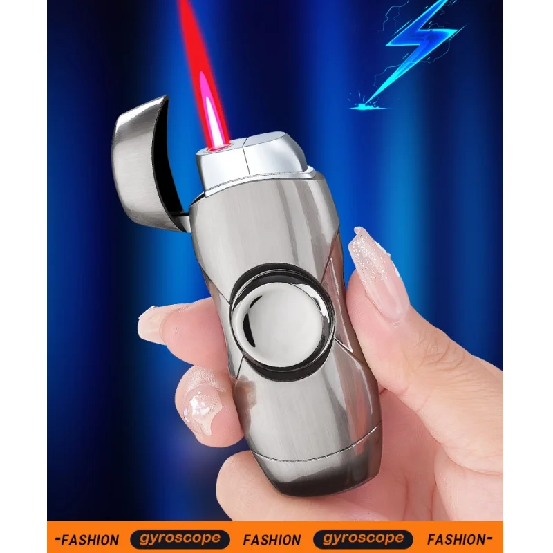 Creative personalized lighter - Metal material - Windproof - Cigar lighter - Finger rotation for stress relief - Festival gift