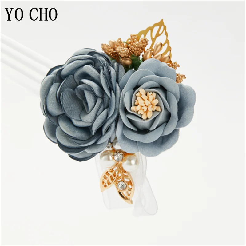 Artificial Rose Flower Boutonniere and Wrist Corsages for Girls Bridesmaid Wrist Flowers Bride Groom Brooches Wedding Supplies