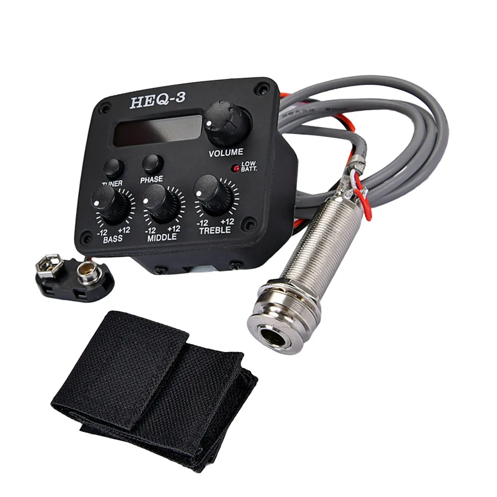 

3 Bands Eq Pickup Acoustic Guitar Preamp Piezo Equalizer Pickup Digital Tuner Low Battery Indicator Guitar Parts Accessories
