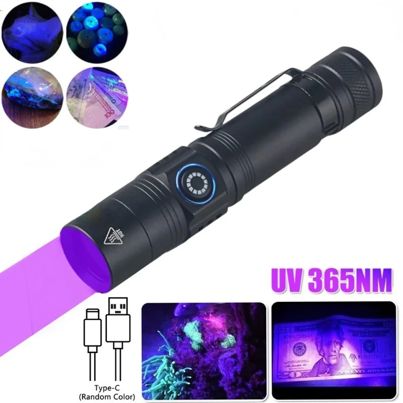 5W UV 365nm Flashlight USB Rechargeable Filtered LED Ultraviolet Inspection Lamp Pet Pee Urine, Rocks Gem Money Detector