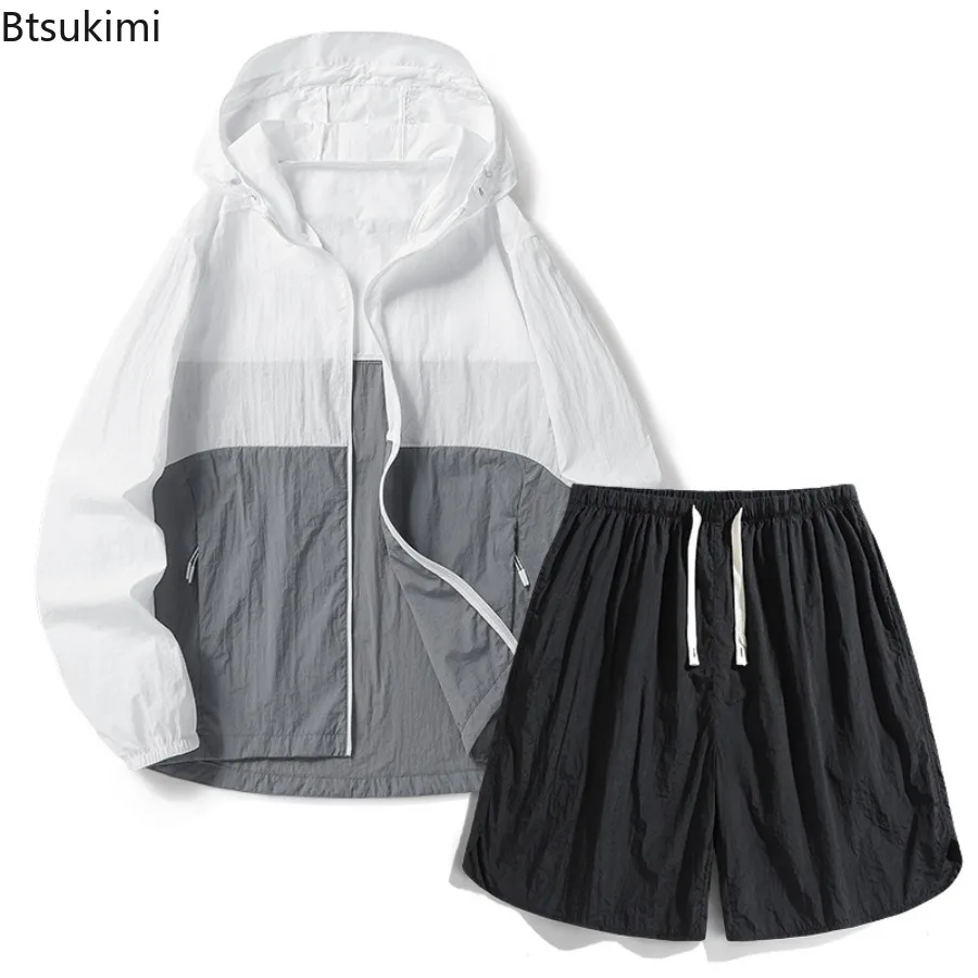 

New Unisex Two Piece Sun Protection Set Summer UV Protection Long Sleeve Top Casual Short Outdoor Quick Dry Sportswear Tracksuit