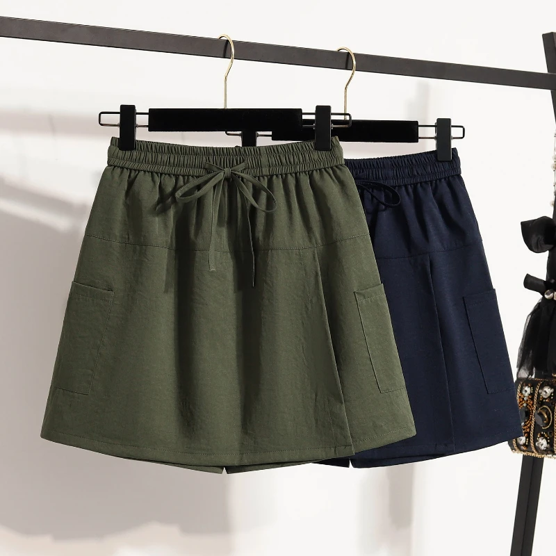 Summer Versatile High-Waisted Casual Shorts Skirt Women's Plus Size Shorts Korean-style Fashion Wide-Leg Oversized Half Pants