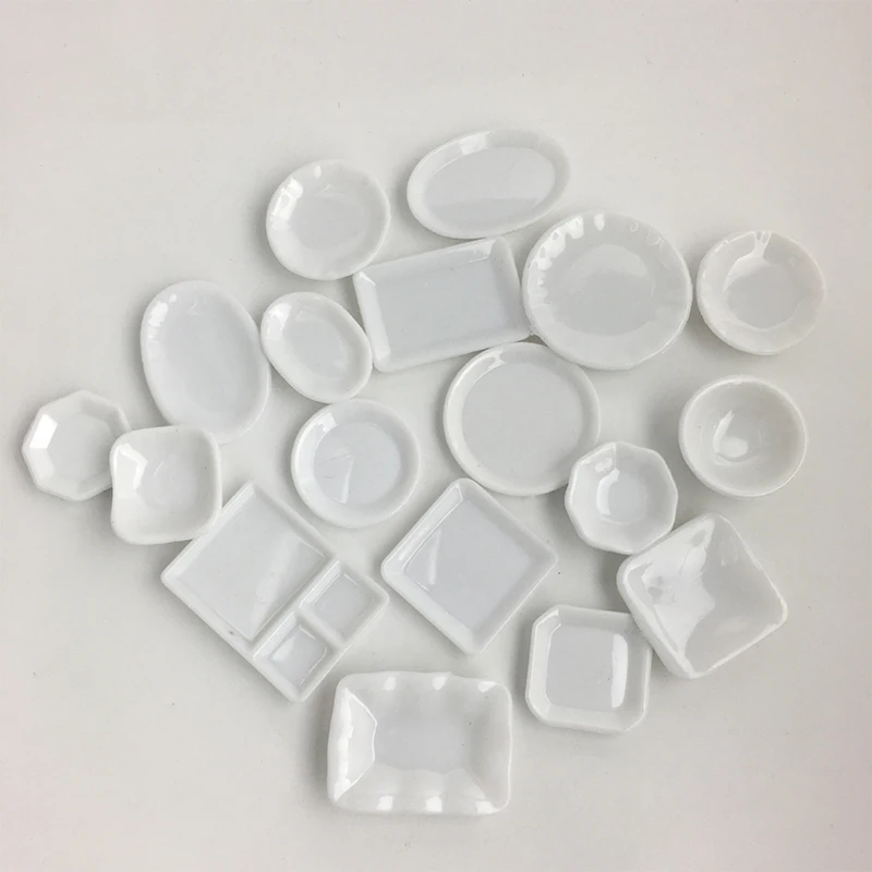 18Pcs/Set Mini White Kitchenware Toy Drink Cups Small Plate Small Dish Tableware Miniatures DIY Pretend Play Mini Plastic Toy