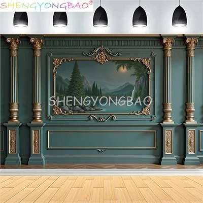 

Interior Wall And Floor Mouldings Photography Backdrops Retro Joinery Wood Paneling Palace Wedding Photo Background OR-06