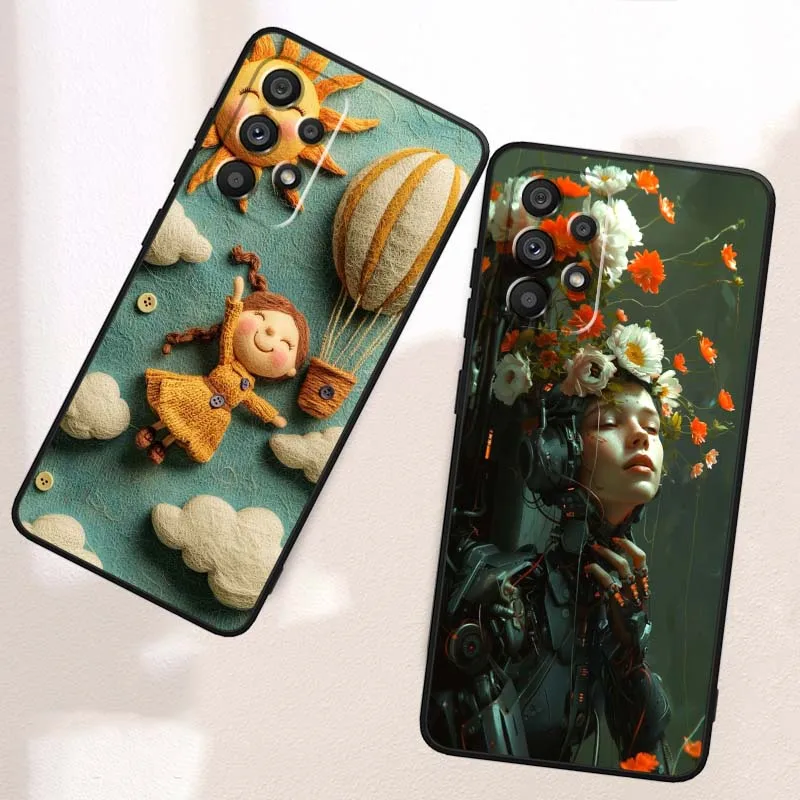 เคสโทรศัพท์ลายอนิเมะสาวสไตล์โบราณ สำหรับ Samsung A41 A35 A34 A33 A32 A25 A24 A23 A21s A06 A05 A04 A03 Note 10 20 Ultra 5G สีดำ