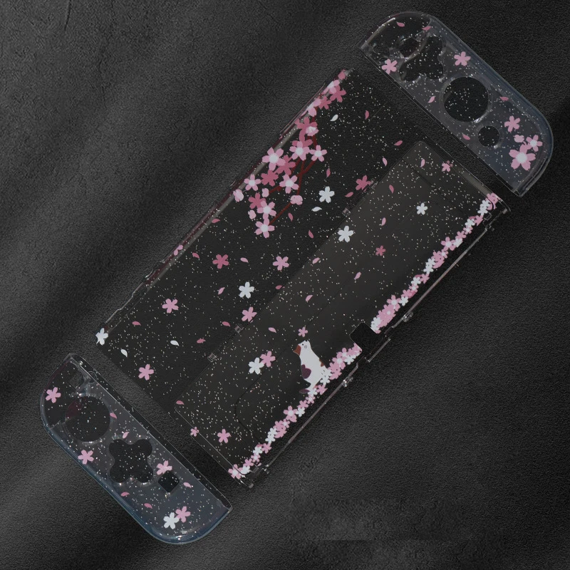 Sakura Glitter Transparent Clear Protective Hard Shell Case Cover Skin for Nintendo Switch Oled Accessories Dockable Case