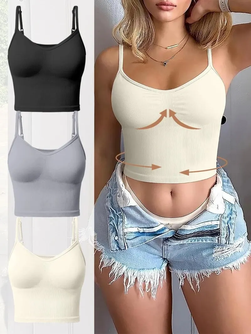 Women Yoga Vest 3 PCS Gym Sports Crop Tops Seamless Streetwear Fitness Running Vest Workout Bra Tank Top Female Without Pad