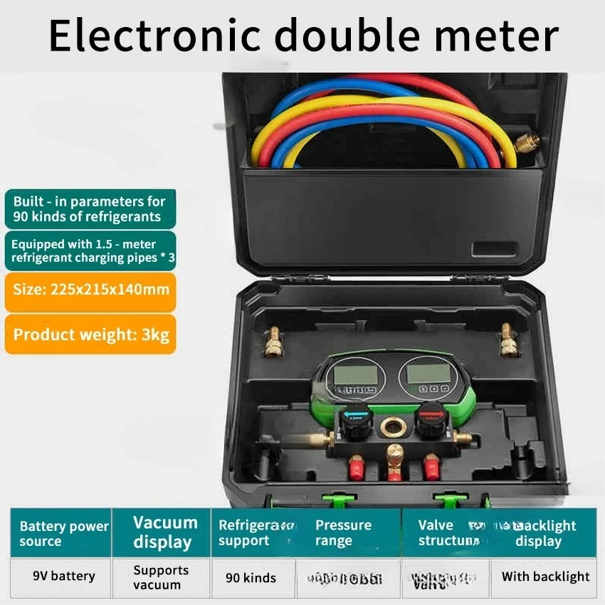 Professional Digital HVAC Manifold Gauge B268D with Backlit Display, Electronic Double Pressure Tester for Air Conditioning
