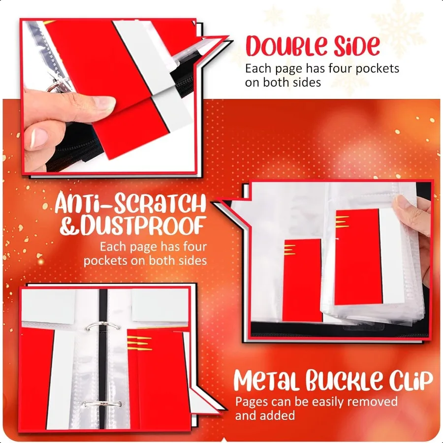 카드 바인더 4포켓 수집용 트레이딩 카드 앨범 400장 수납 가능 50개의 탈부착 가능한 슬리브 포함 휴대용 트레이딩 카드 바인더