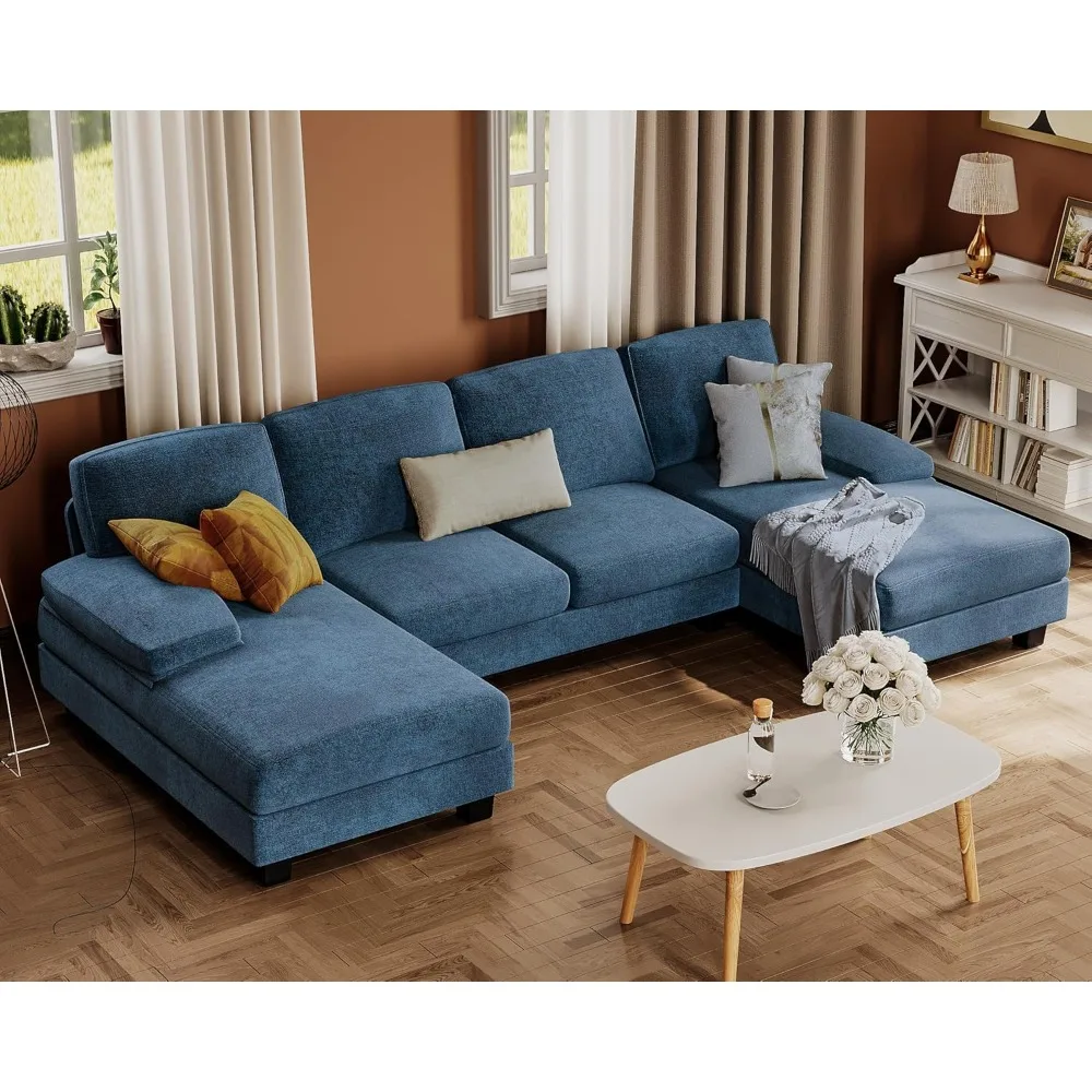 

Sectional Couches for Living Room, U-Shaped Sofa Couch with Linen Fabric, 4 Seat Sofa Set with Double Chaise for Apartmen