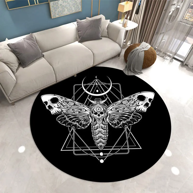 Flannel Rug Round Gothic Sofa Cushion Bedroom Bed Front Bedside Moth Pattern Rugs Living Room Foam Memory Carpet Dropshipping