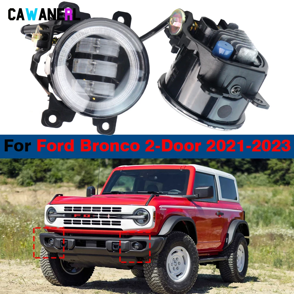 2 X 30W H11 Car Front LED Fog Light Angel Eye DRL Daylight For Ford Bronco 2-Door 2021-2023 (Except Bronco Sport and Raptor)