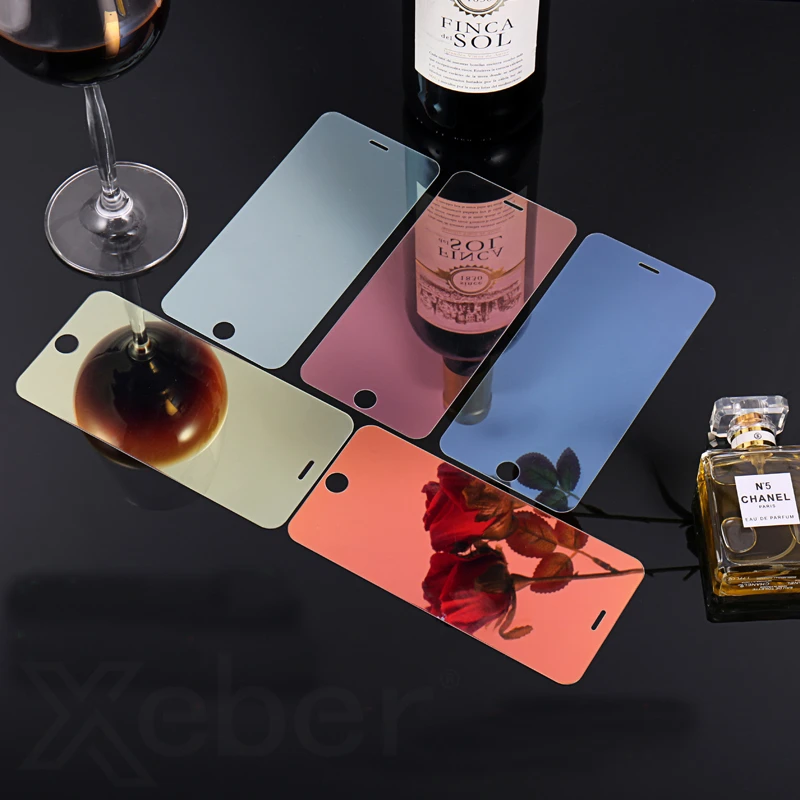 10pcs Colorful Mirror Tempered Glass For IPhone14 13 12 11 Pro Max Mini XR/XS/X 7/6 Plus SE Gradient Screen Protector Film