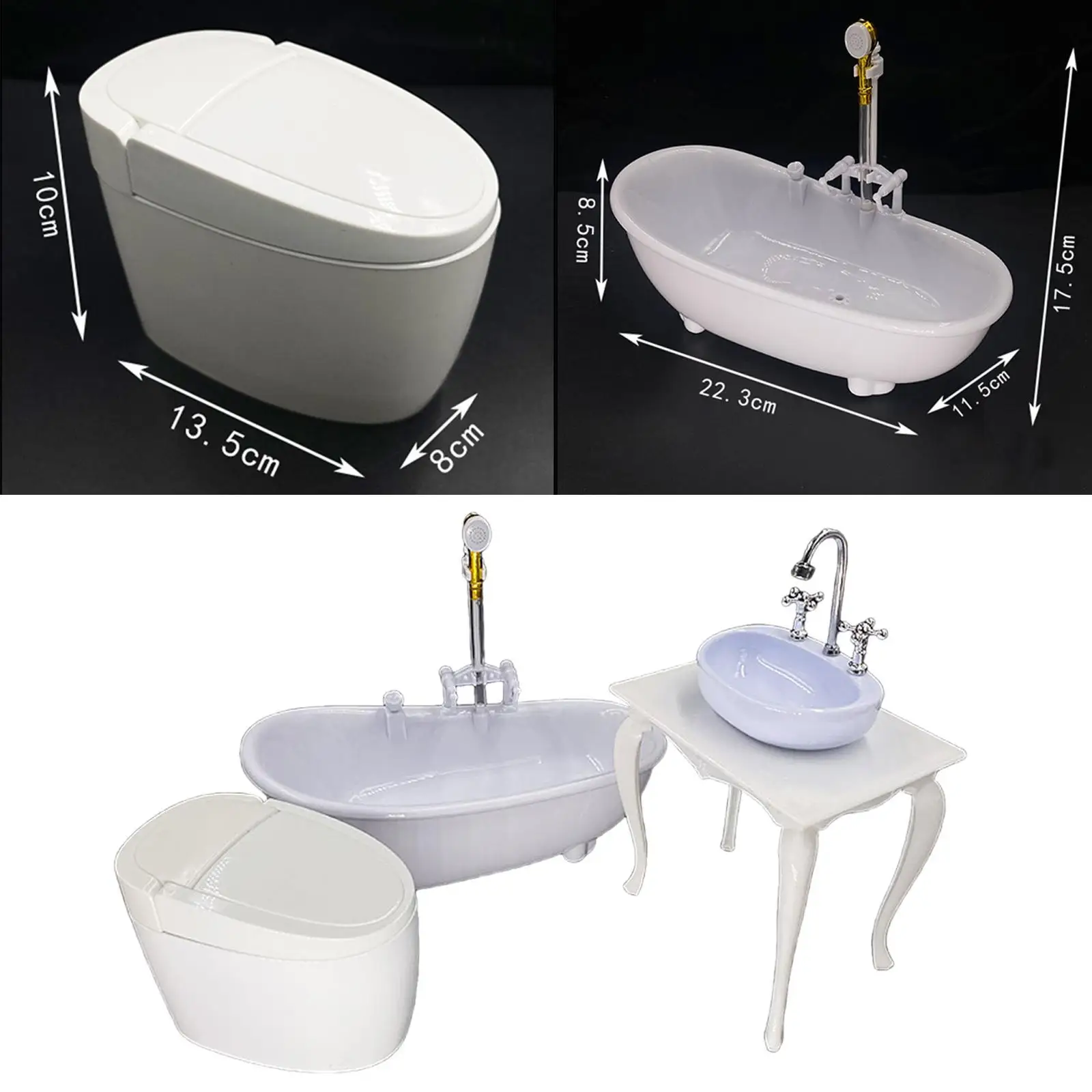 1/6 Scale Bathroom Accessories Model Bathtub Toilet Washstand Model for 12in Doll Props Doll Model Doll House Scene Accessories
